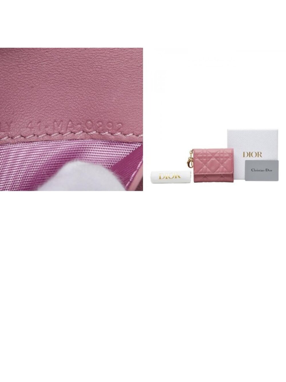 Dior Compact Wallet Cannage Stitch Trifold Pink Leather 1 - Picture 10 of 10